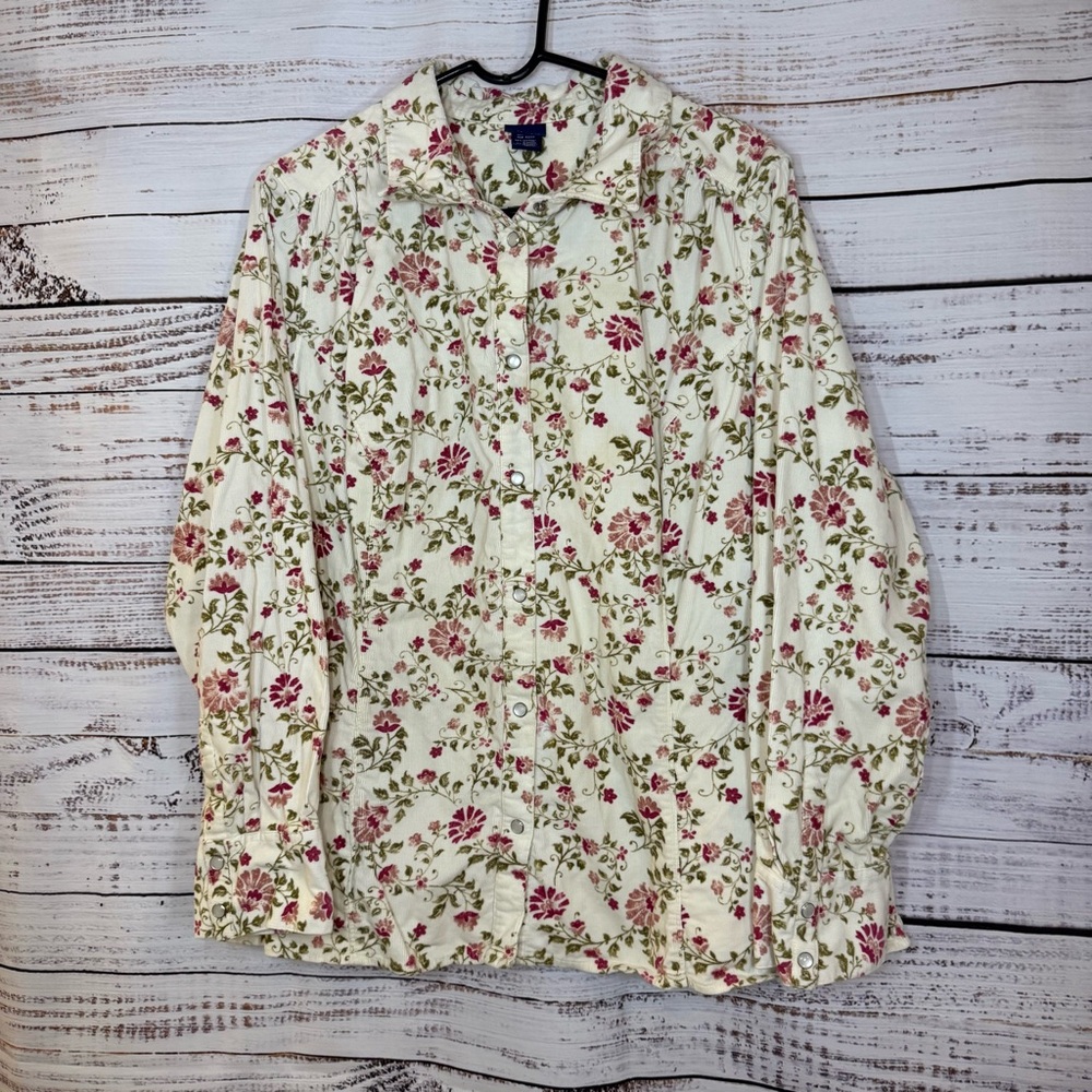 Floral Tailored Snap Down Corduroy Blouse